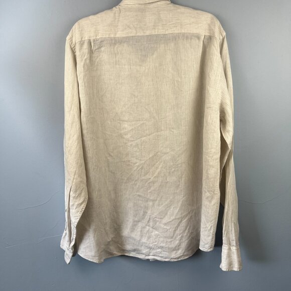 J. Crew 100% Linen Mens Button Up Shirt Size XL Subtle Tan Stripes - Picture 5 of 6